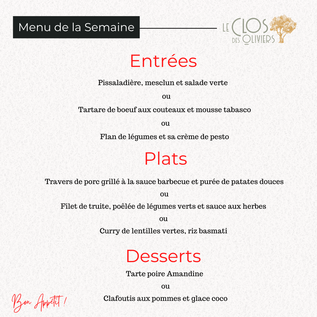 Nos Menus Le Clos Des Oliviers